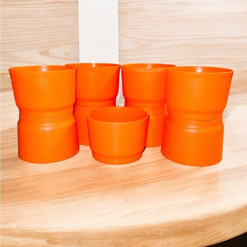 Round Orange Vintage Tupperware Snack Cup Dip Cup #1229 Set #9